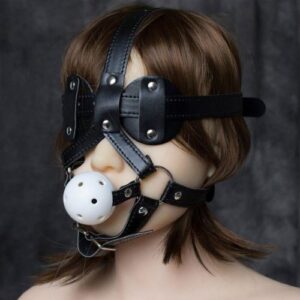 Mordaça Bola com Arreio e Tapa Olho em Couro - AIXI0094