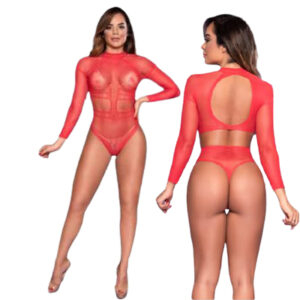 Body Sensual Manga Longa em Tule e Abertura nas Costas - Y6467