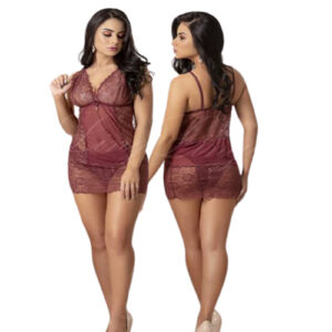 Camisola Sensual em Tulle e Renda - Y7013